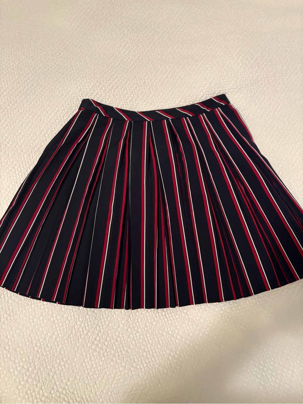 Banana Republic Navy Pleated A-Line Skirt with Red and White Stripes